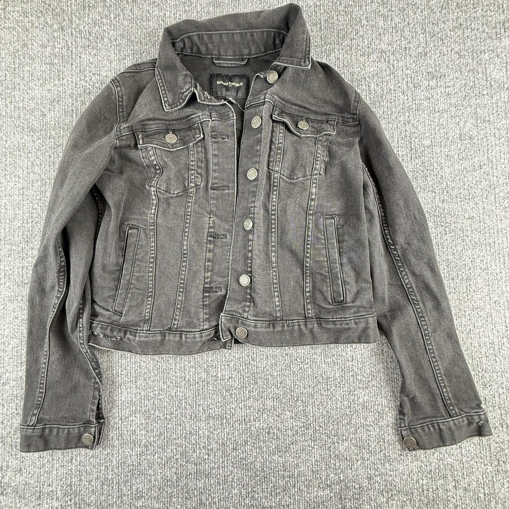 Banana Republic Jacket Womens XS Gray Denim Button Front Stretch Pockets Trucker